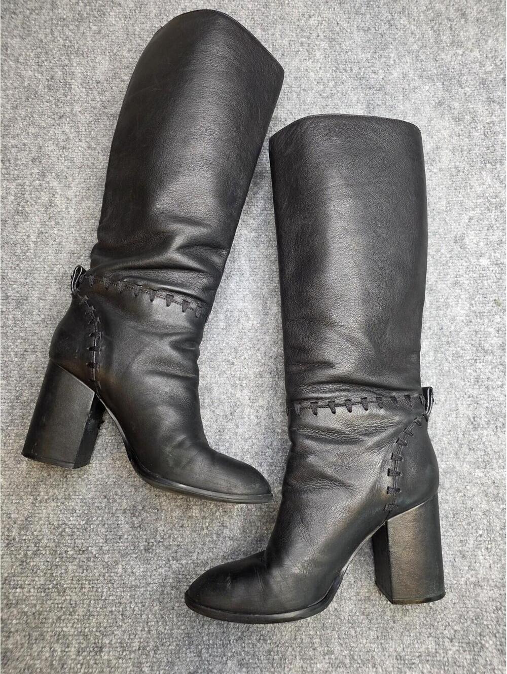 Tory Burch Contraire Block Heel Leather Boot Black Size 9 - Picture 1 of 15